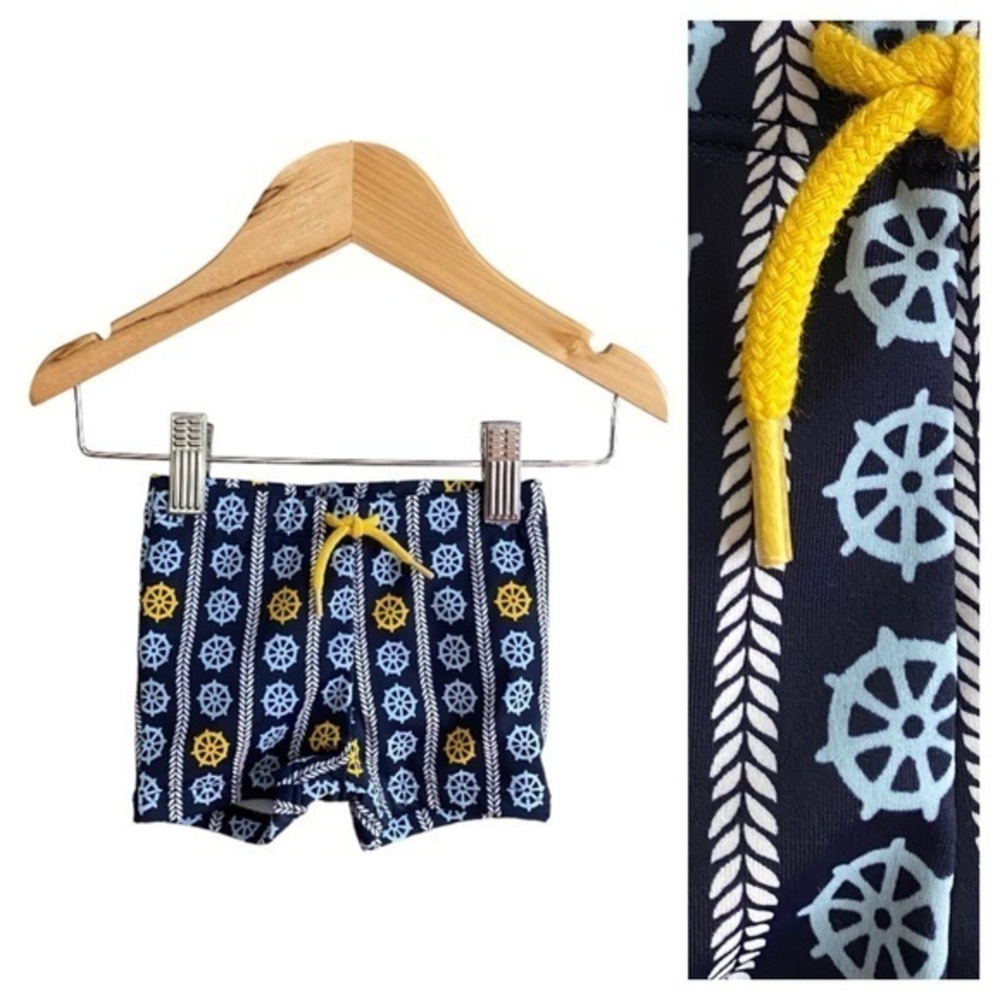 Janie and Jack Navy Blue Yellow Nautical Print Euro Swim Shorts